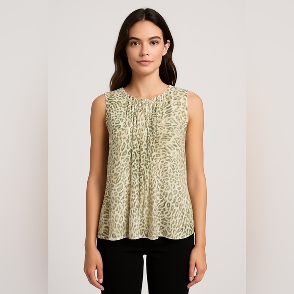 Liz Claiborne Tops - Liz Claiborne Green Animal Print Chiffon Pintuck Blouse MP Sheer Y2K Retro Boho